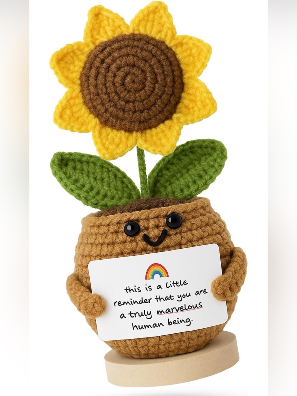 Sunny Yellow Crochet Sunflower Desk Accent with Inspirational Card-SEALED ✨